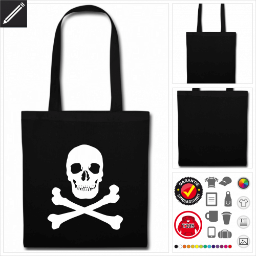 schwarze Totenkopf Stofftasche online Druckerei, hhe Qualitt