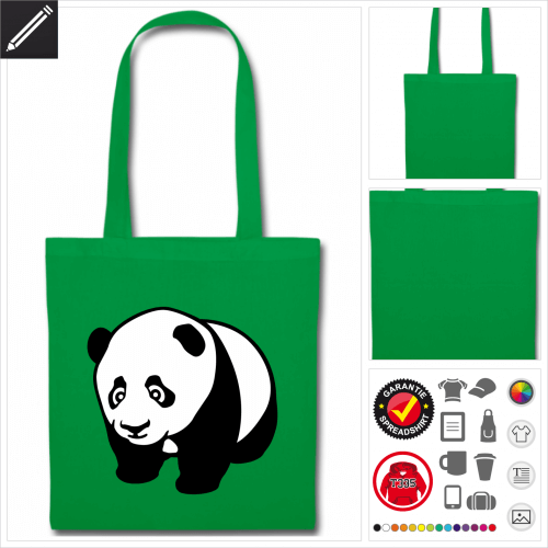 grner Kawaii Panda Stoffbeutel selbst gestalten. Druck ab 1 Stuck