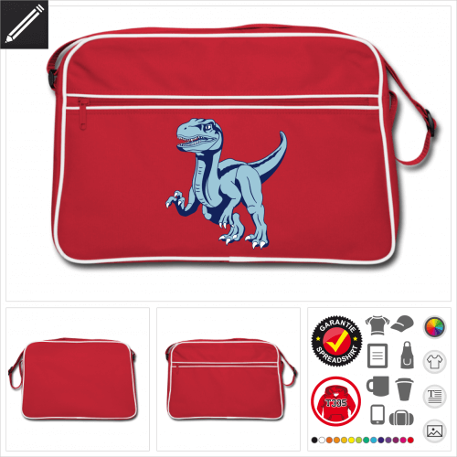 Retro Velociraptor Tasche gestalten, Druck ab 1 Stuck