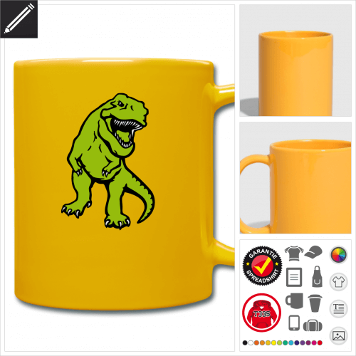 farbige T-Rex Dinosaurier Tasse selbst gestalten. Online Druckerei