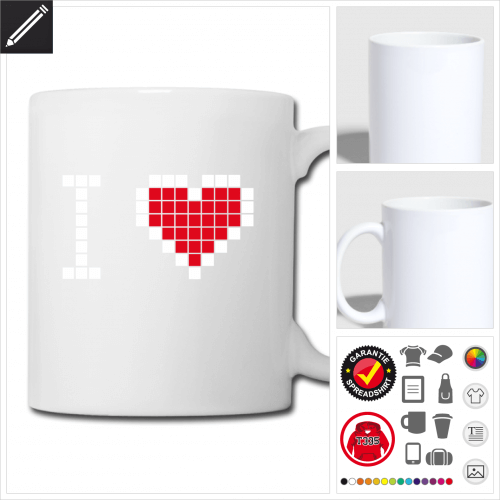 weisse Herz Pixels Tasse zu gestalten