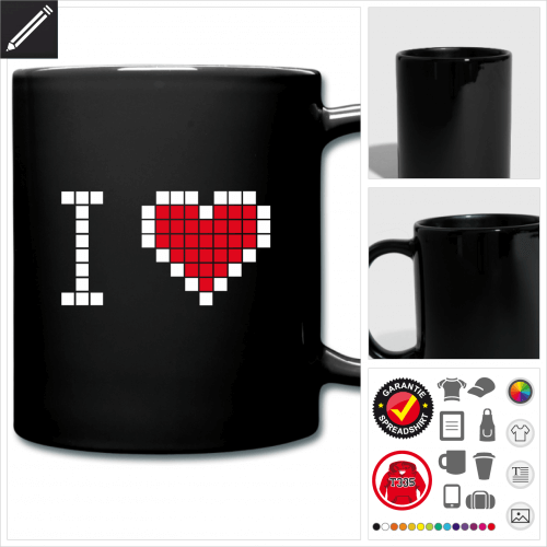 farbige Herz Pixels Tasse selbst gestalten