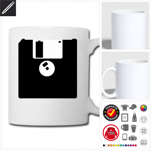 Floppy Disk Tasse gestalten, Druck ab 1 Stuck